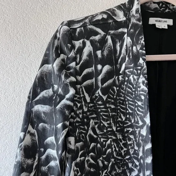 Helmut Lang Women's Strata Linen Blend Black White Animal Print‎ Blazer Coat 0